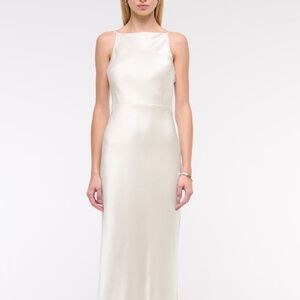 Abercrombie and Fitch High-Neck Crinkle Satin Maxi Dress Small Tall NWOT